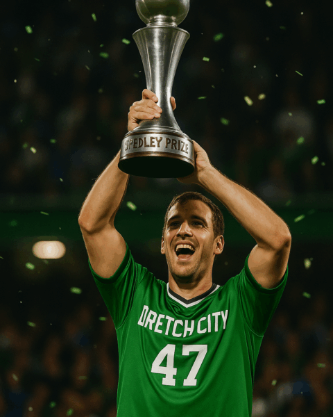 Ansen Tell holding the Spedley Prize