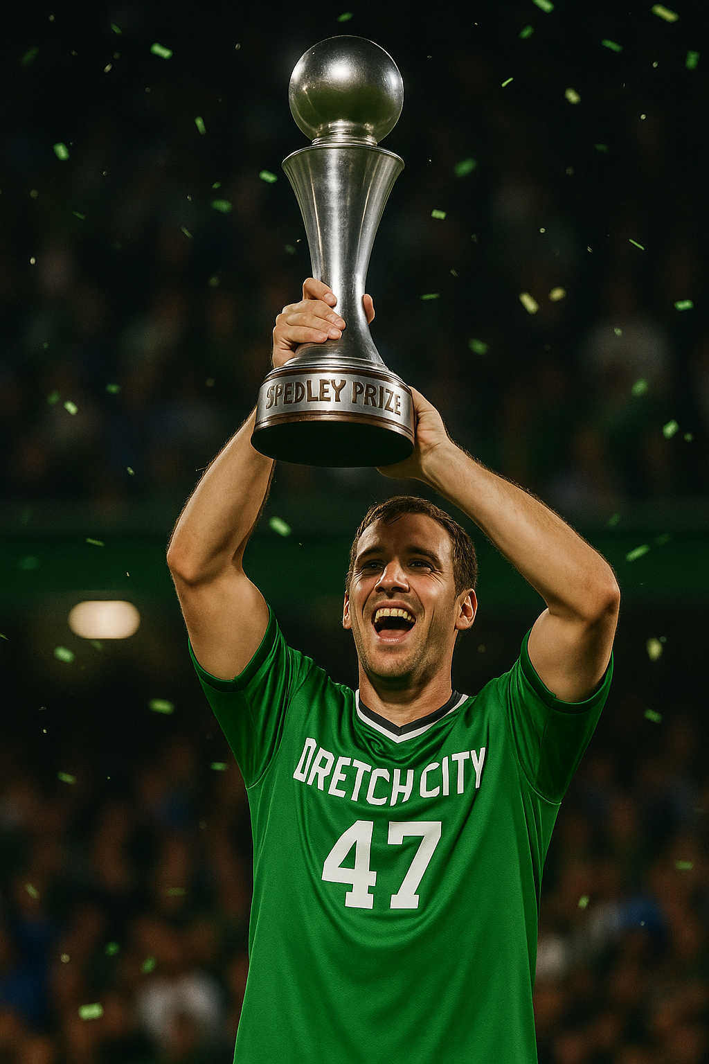 Ansen Tell holding the Spedley Prize